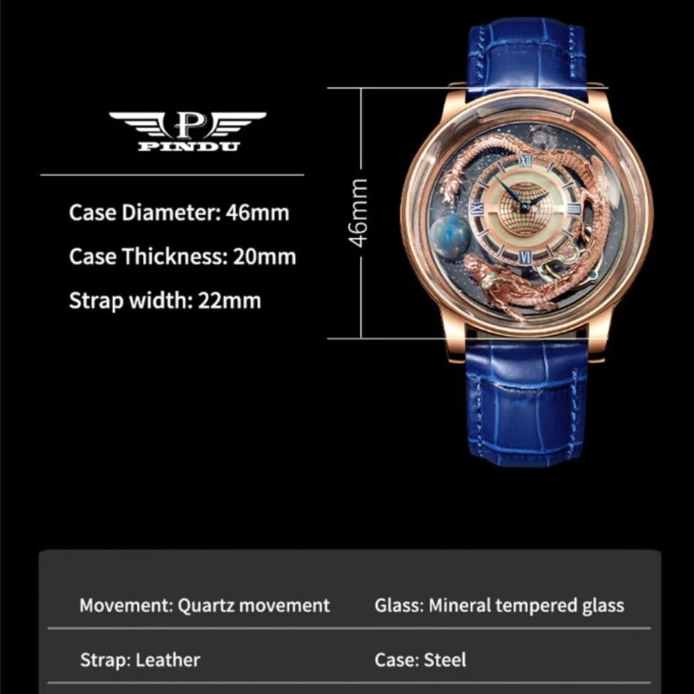 PINDU New Celestial Tourbillon Man Watch: Blue Rose Gold Jacob Co Leather Watch